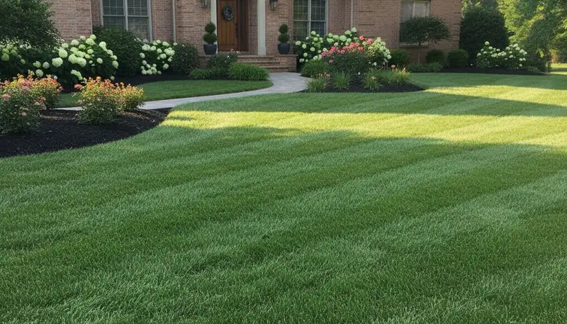 Lush green residential lawn showing professional lawn care results by Chop Chop Landscaping in Chico, CA