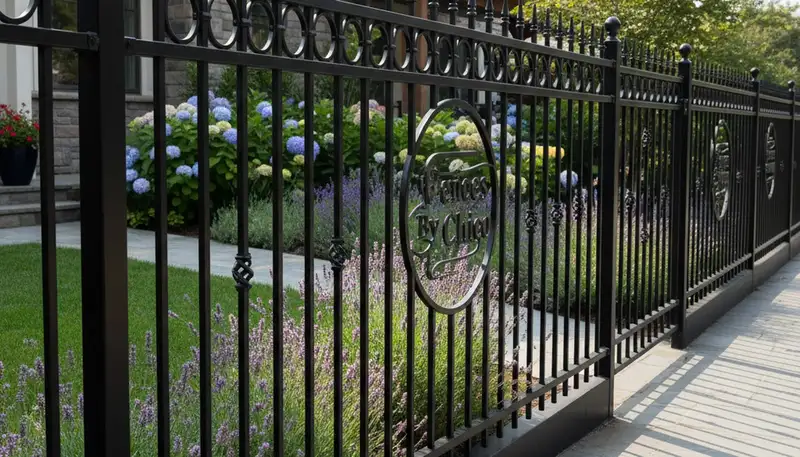 Black ornamental metal fence installation by Chop Chop Landscaping in Chico, CA enhancing property security