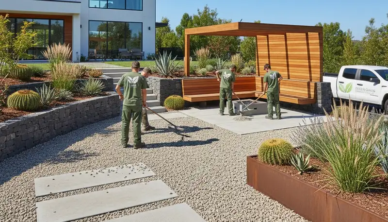 Pea gravel landscaping installation in Chico, CA for pathways and drainage
