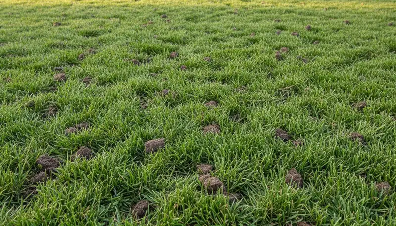 Post-aeration lawn recovery showing healthy grass growth in Chico, CA by Chop Chop Landscaping