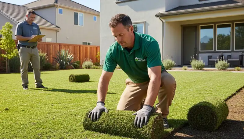 Close-up of seamless sod seams showing expert lawn installation craftsmanship in Chico, CA