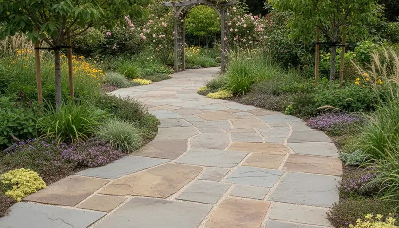 Stone paver walkway with natural stone design by Chop Chop Landscaping in Chico, CA