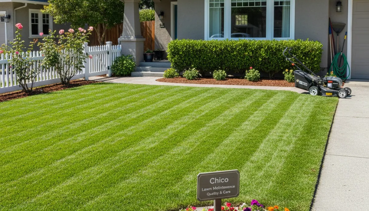 Neatly maintained residential lawn after professional landscaping service in Chico, CA