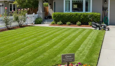 Neatly maintained residential lawn after professional landscaping service in Chico, CA