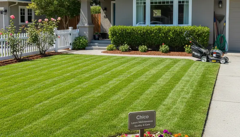 Neatly maintained residential lawn after professional landscaping service in Chico, CA